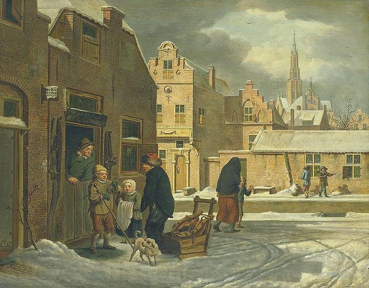 Dirk Jan van der Laan Cityscape in winter. Norge oil painting art